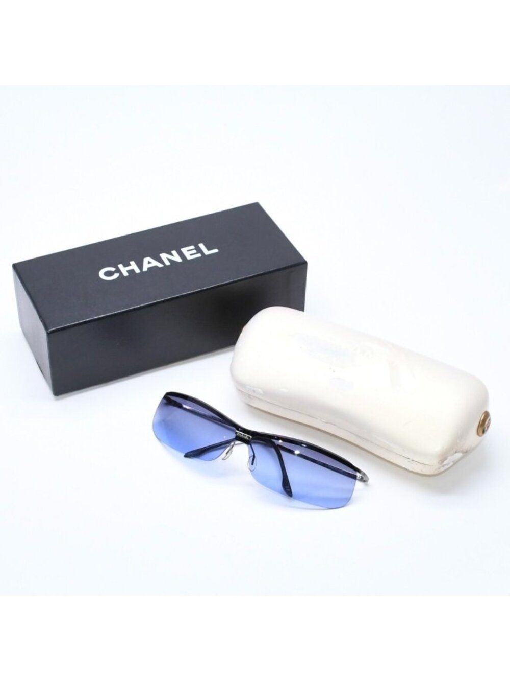 Chanel Half Rim Sunglasses Eyewear Blue Lens